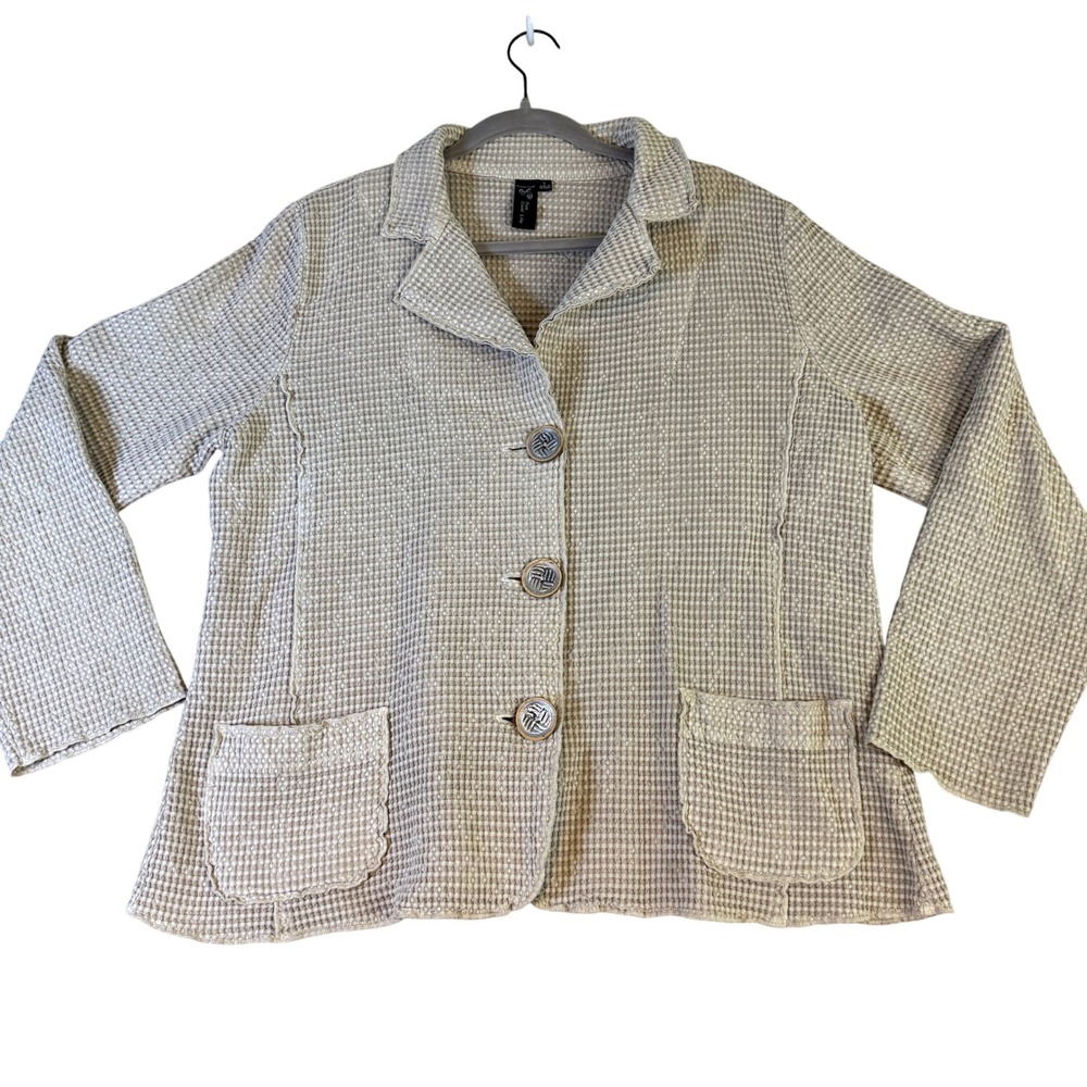 Focus Casual Life Tan Waffle Knit Cotton Jacket Womens Large SW-203 Pockets Boho